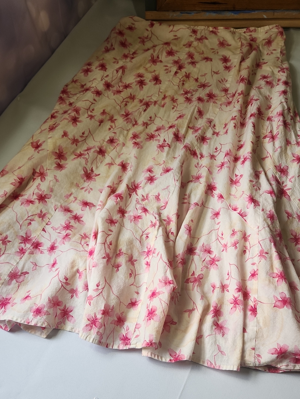 Stetson Cream A-Line Skirt with Pink Floral Print
